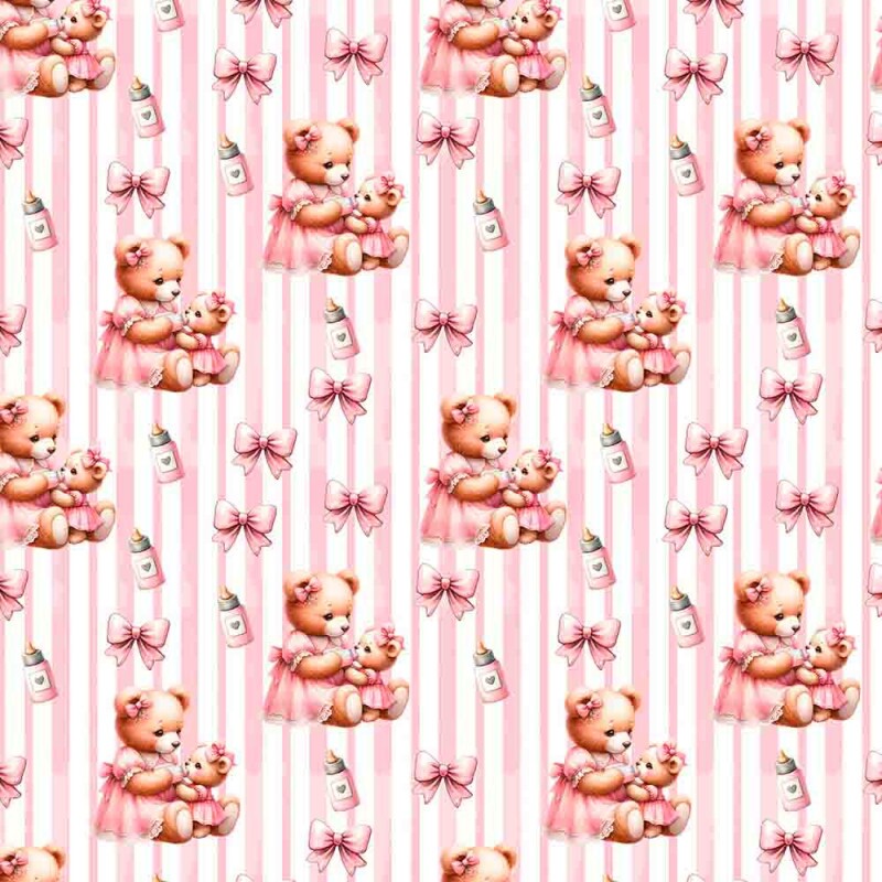 COLEÇÃO CARINHO - TRIC EST DIGITAL - LARG 1,50  - URSOS FUNDO LISTRADO VERTICAL ROSA - 92998-001