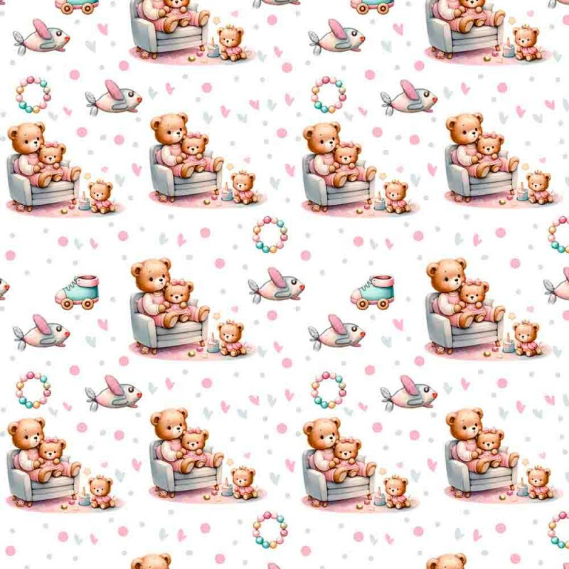 COLEÇÃO CARINHO - TRIC EST DIGITAL - LARG 1,50  - URSOS NA POLTRONA ROSA - 92997-001