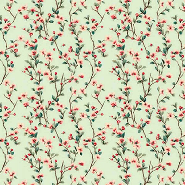 BS - TRICOL. COLEÇÃO O GORJEIO - RAMINHOS FUNDO BEGE - 100% ALGODÃO - 93314-001