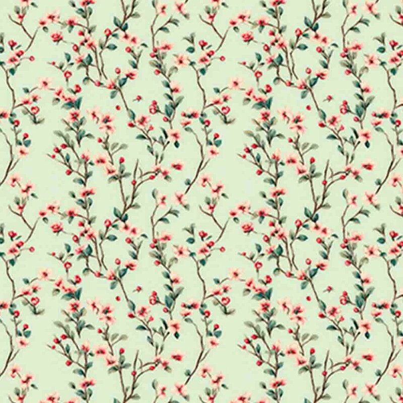 BS - TRICOL. COLEÇÃO O GORJEIO - RAMINHOS FUNDO BEGE - 100% ALGODÃO - 93314-001