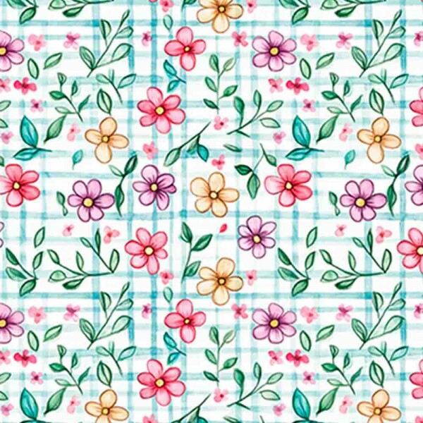 COLEÇÃO CECILE -  TRIC EST DIGITAL- LARG 1,50m - FLORES FUNDO XADREZ - 93247-001