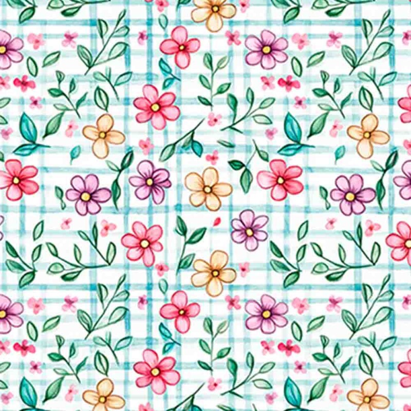 COLEÇÃO CECILE -  TRIC EST DIGITAL- LARG 1,50m - FLORES FUNDO XADREZ - 93247-001