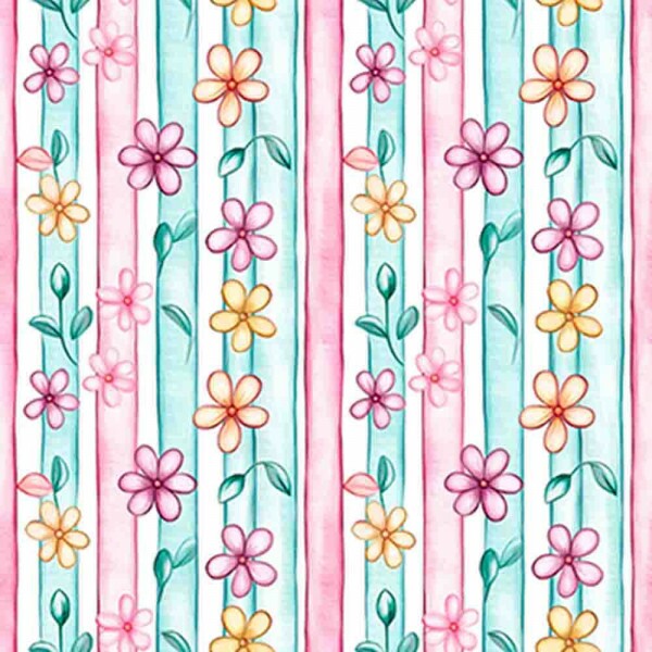 COLEÇÃO CECILE - TRIC EST DIGITAL - LARG 1,50m - FLORES FUNDO LISTRADO - 93246-001