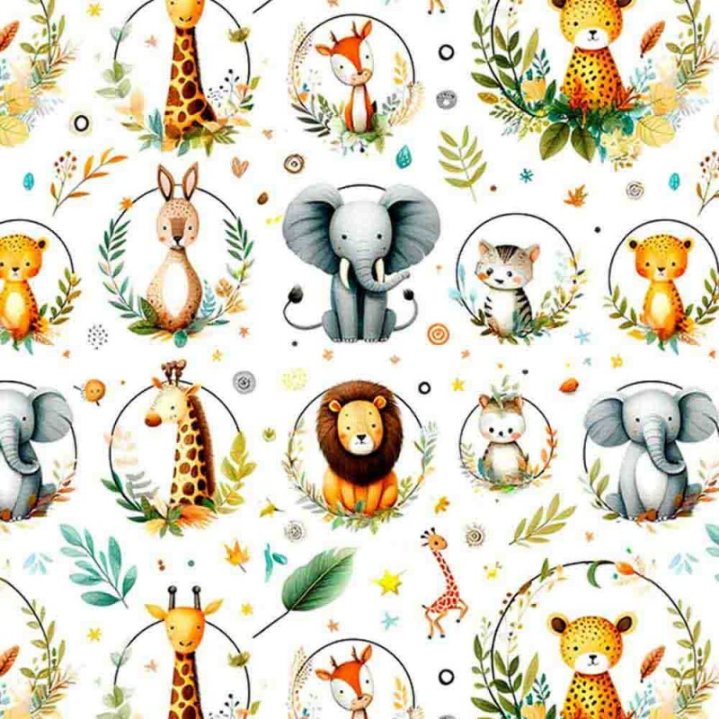 COLEÇÃO CUTE WILD ANIMALS - TRIC EST DIGITAL - LARG 1,50 - ANIMAIS DA AFRICA GRANDE