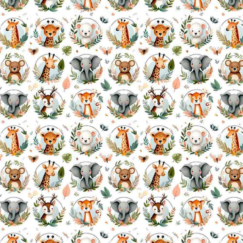 COLEÇÃO CUTE WILD ANIMALS - TRIC EST DIGITAL - LARG 1,50 - ANIMAIS DA AFRICA PEQ