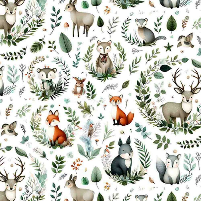 COLEÇÃO CUTE WILD ANIMALS - TRIC EST DIGITAL - LARG 1,50 - ANIMAIS DO BOSQUE GRANDE