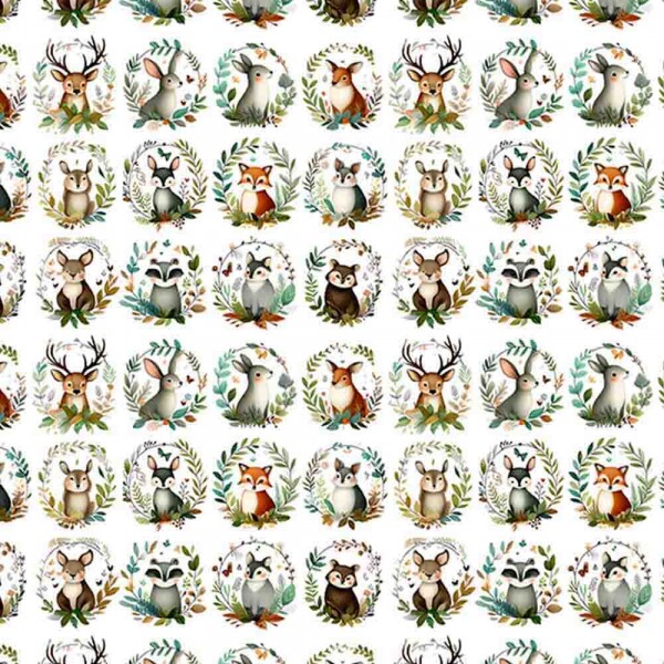 COLEÇÃO CUTE WILD ANIMALS - TRIC EST DIGITAL - LARG 1,50 - ANIMAIS DO BOSQUE PEQ