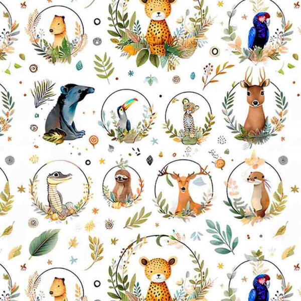 COLEÇÃO CUTE WILD ANIMALS - TRIC EST DIGITAL - LARG 1,50 - ANIMAIS DO PANTANAL