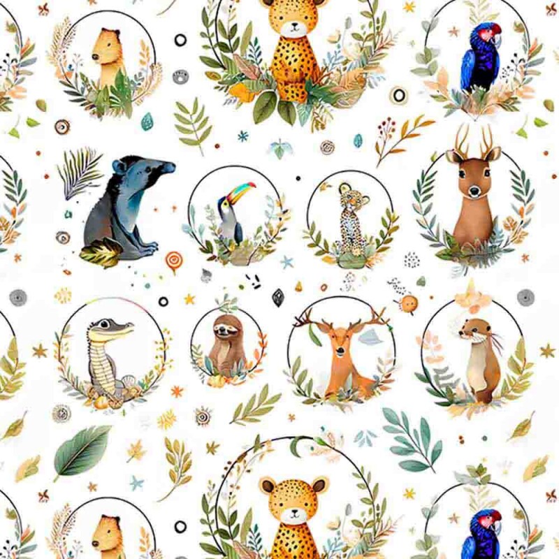 COLEÇÃO CUTE WILD ANIMALS - TRIC EST DIGITAL - LARG 1,50 - ANIMAIS DO PANTANAL