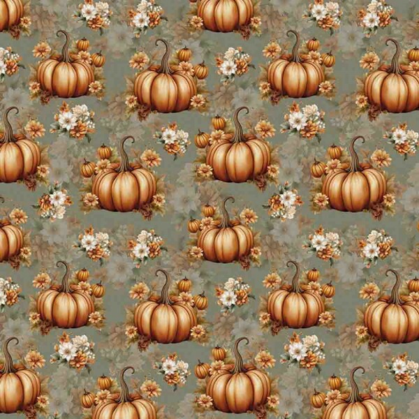 COLEÇÃO ABOBORAS VINTAGE -  TRIC EST DIGITAL - LARG 1,50 - ABOBORAS FUNDO CINZA