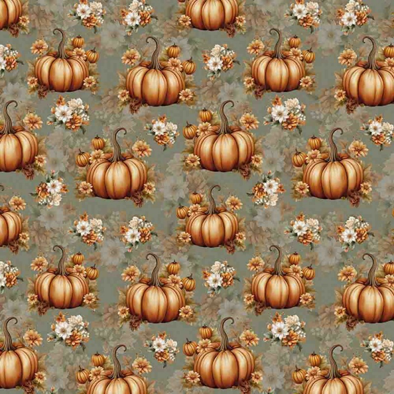 COLEÇÃO ABOBORAS VINTAGE -  TRIC EST DIGITAL - LARG 1,50 - ABOBORAS FUNDO CINZA