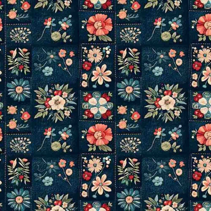 MI25 - TRICOLINE 100% ALGODÃO DIGITAL COLEÇÃO LUNA - FLORAL PATCHWORK