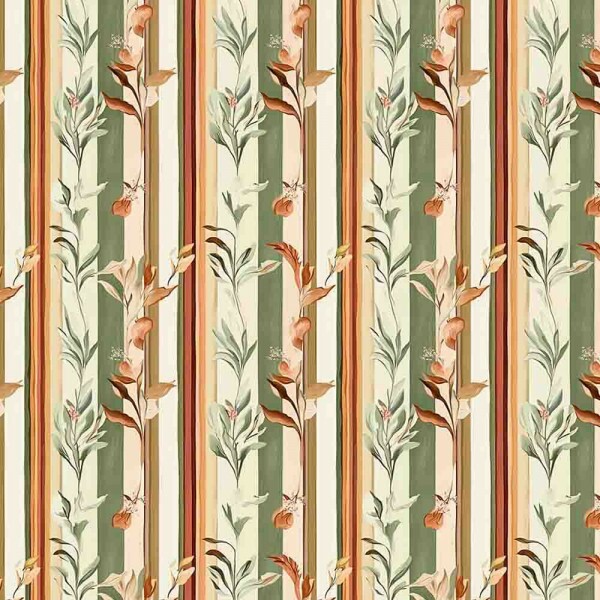 MI25 - TRICOLINE 100% ALGODÃO DIGITAL  - VERTENTE - LISTRADO COM FOLHAS