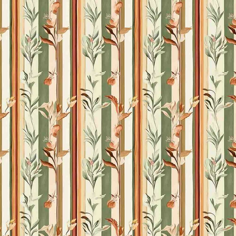 MI25 - TRICOLINE 100% ALGODÃO DIGITAL  - VERTENTE - LISTRADO COM FOLHAS