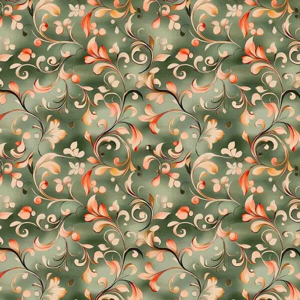 MI25 - TRICOLINE 100% ALGODÃO DIGITAL  - VERTENTE - ARABESCO FUNDO VERDE