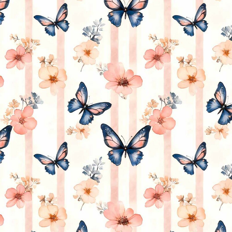 TRICOLINE 100% ALGODÃO DIGITAL  - BUTTERBLUSH - BORBOLETAS E FLORES