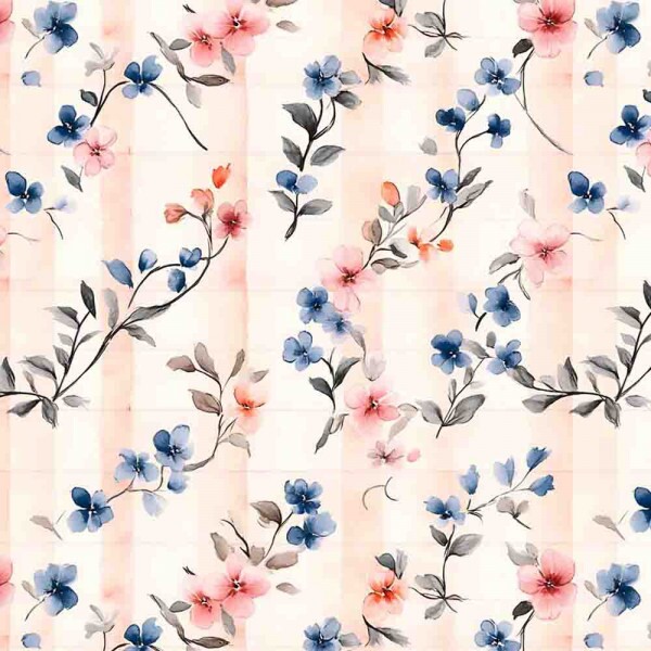TRICOLINE 100% ALGODÃO DIGITAL  - BUTTERBLUSH - FLORAL PEQUENO