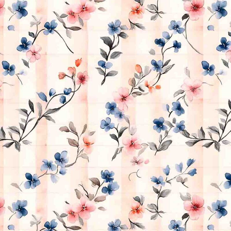 TRICOLINE 100% ALGODÃO DIGITAL  - BUTTERBLUSH - FLORAL PEQUENO