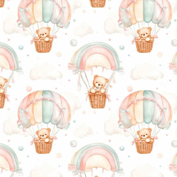 JUN25 - TRICOLINE 100% ALGODÃO DIGITAL  - HEAVEN - URSOS COM BALÃO