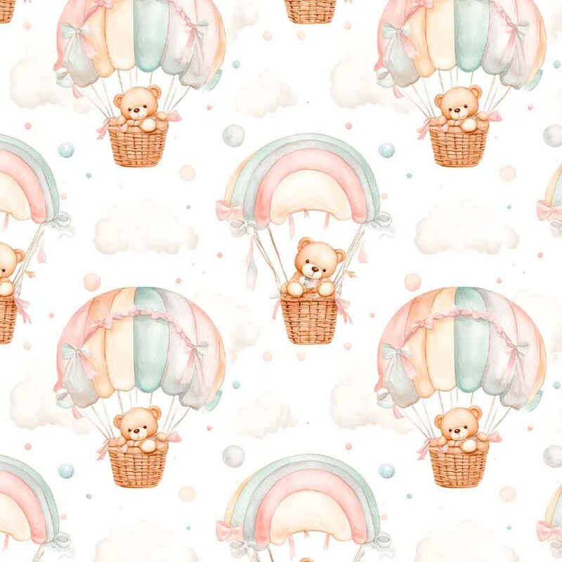 JUN25 - TRICOLINE 100% ALGODÃO DIGITAL  - HEAVEN - URSOS COM BALÃO