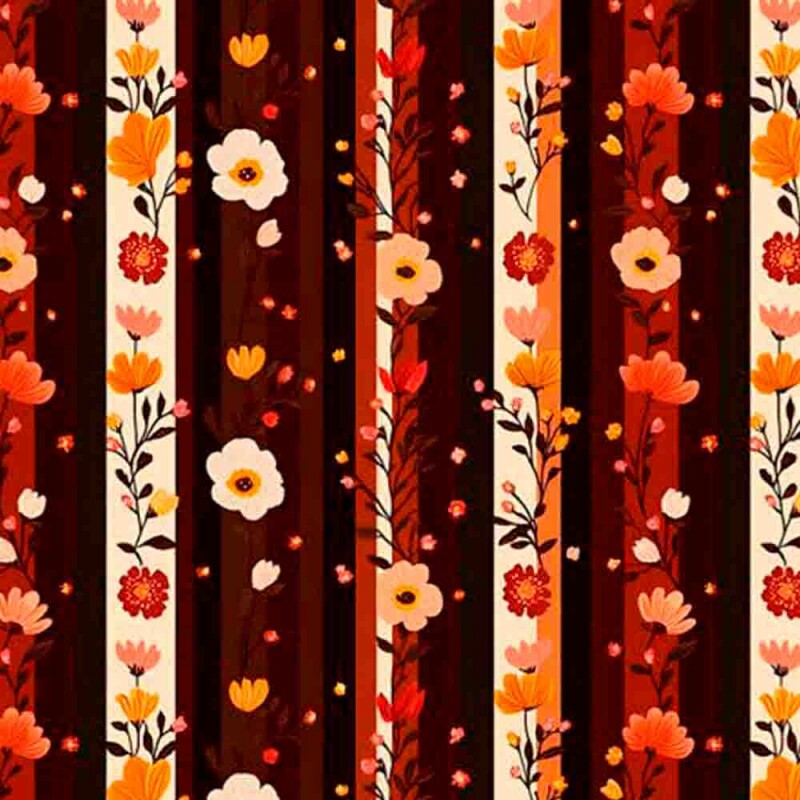 JL25 - TRICOLINE 100% ALGODÃO DIGITAL  - LARG 1,50m - ANDES- FLORAL LISTRADO