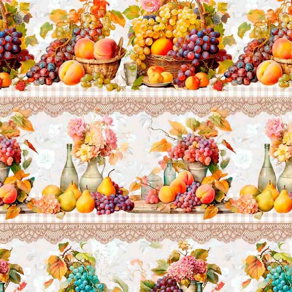 JN25 - TRICOLINE 100% ALGODÃO DIGITAL  - BARRADOS - BARRADO FRUTAS VINTAGE