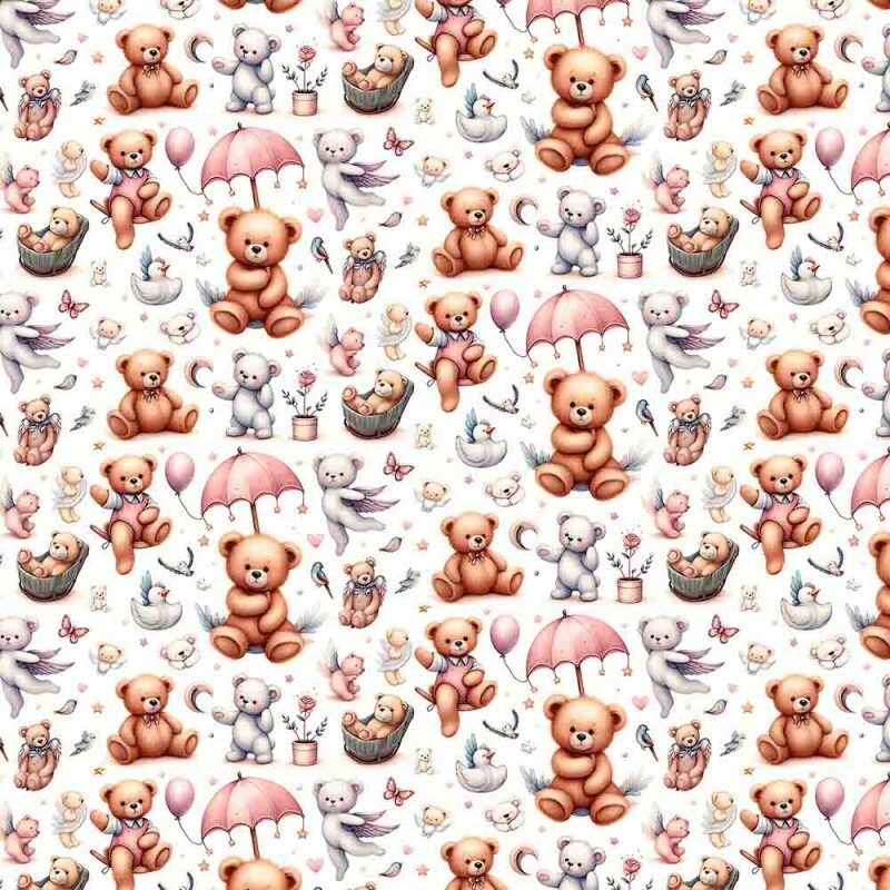 ST25 - TRICOLINE 100% ALGODÃO DIGITAL  - LARG 1,50m - URSINHOS- URSOS COM GUARDA-CHUVAS