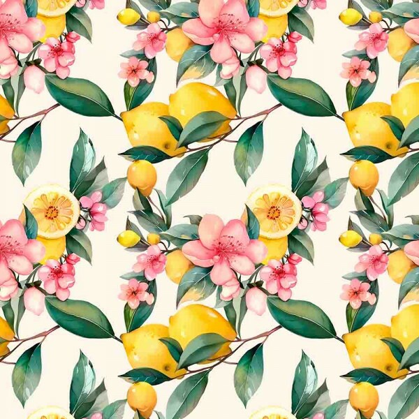 MG25 - TRICOLINE 100% ALGODÃO DIGITAL - PINK LEMONADE - LIMAO E FLORES GRANDE - 98700/001