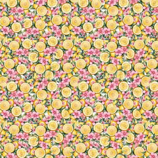 MG25 -TRICOLINE 100% ALGODÃO DIGITAL - PINK LEMONADE - LIMAO E FLORES JUNTOS 98701/001