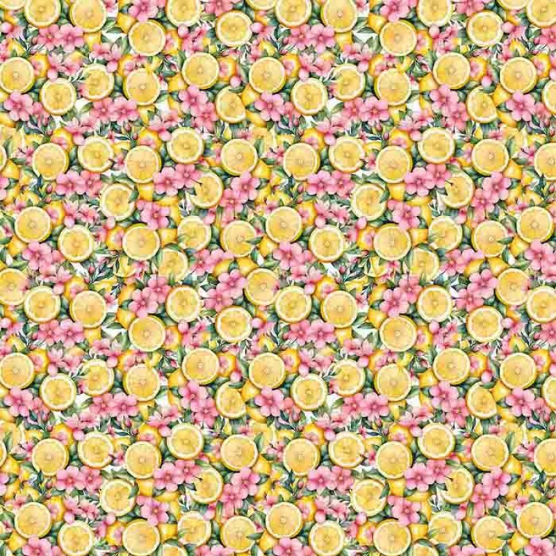 MG25 -TRICOLINE 100% ALGODÃO DIGITAL - PINK LEMONADE - LIMAO E FLORES JUNTOS 98701/001