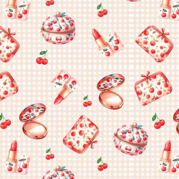JL25 -TRICOLINE 100% ALGODÃO DIGITAL  - LARG 1,50m - CHERRY KITTIES - MAQUIAGEM 99311/001