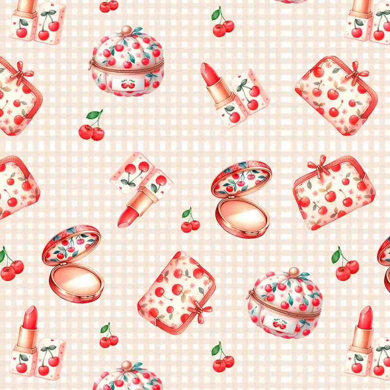 JL25 -TRICOLINE 100% ALGODÃO DIGITAL  - LARG 1,50m - CHERRY KITTIES - MAQUIAGEM 99311/001