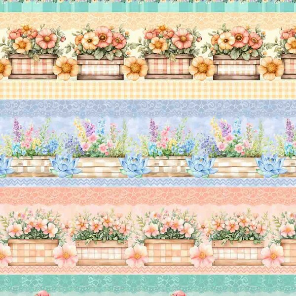 MG25 - TRICOLINE 100% ALGODÃO DIGITAL  -COLEÇÃO BARRADOS - FLORES EM VASO 99156/001