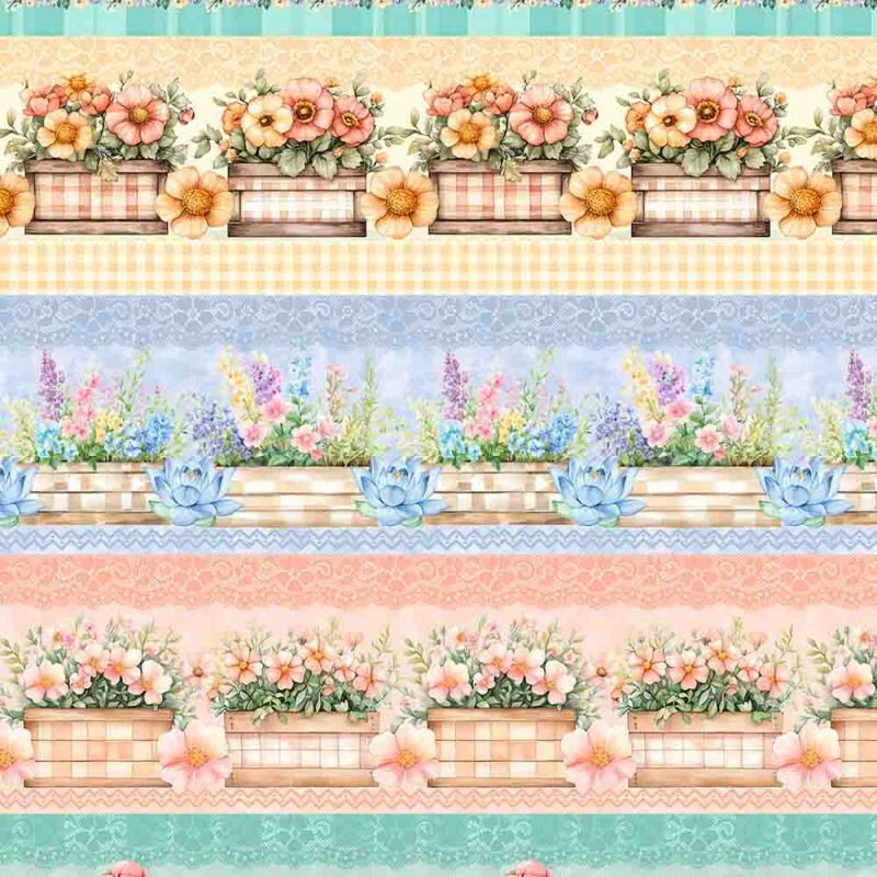 MG25 - TRICOLINE 100% ALGODÃO DIGITAL  -COLEÇÃO BARRADOS - FLORES EM VASO 99156/001