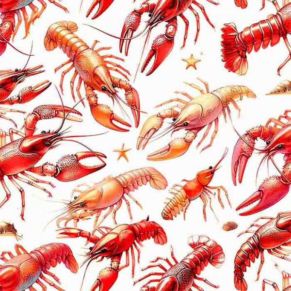 JL25 - TRICOLINE 100% ALGODÃO DIGITAL  -COLEÇÃO LOBSTER - LAGOSTAS GRANDES VERMELHAS