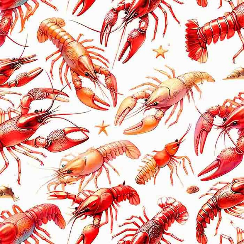 JL25 - TRICOLINE 100% ALGODÃO DIGITAL  -COLEÇÃO LOBSTER - LAGOSTAS GRANDES VERMELHAS