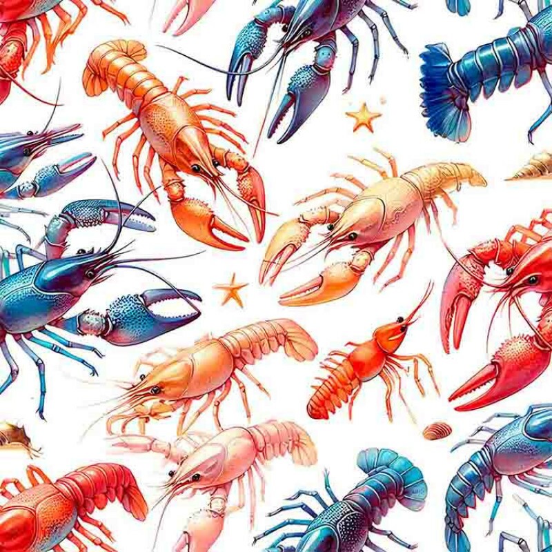 JL25 -TRICOLINE 100% ALGODÃO DIGITAL  -COLEÇÃO LOBSTER - LAGOSTAS GRANDES COLORIDAS