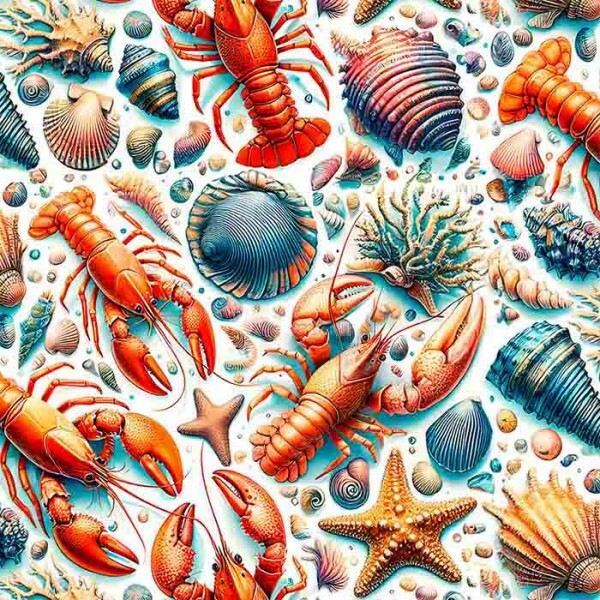 JL25 -TRICOLINE 100% ALGODÃO DIGITAL  -COLEÇÃO LOBSTER - LAGOSTAS FUNDO DO MAR