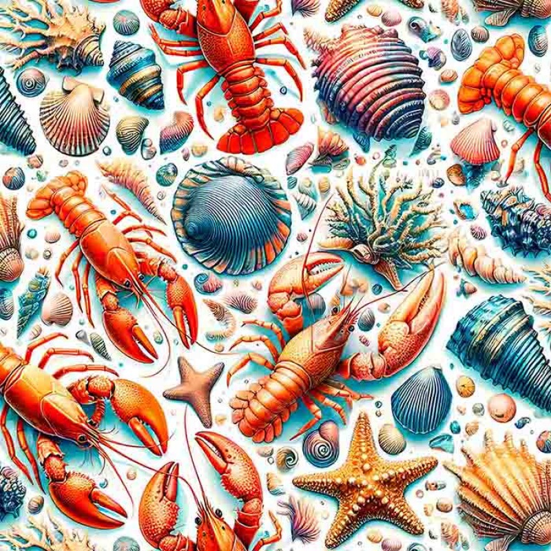 JL25 -TRICOLINE 100% ALGODÃO DIGITAL  -COLEÇÃO LOBSTER - LAGOSTAS FUNDO DO MAR