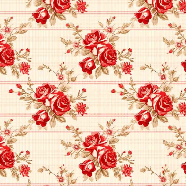 JL25 - TRICOLINE 100% ALGODÃO DIGITAL -COLEÇÃO VINTAGE RED - ROSAS GRANDES 99307/001