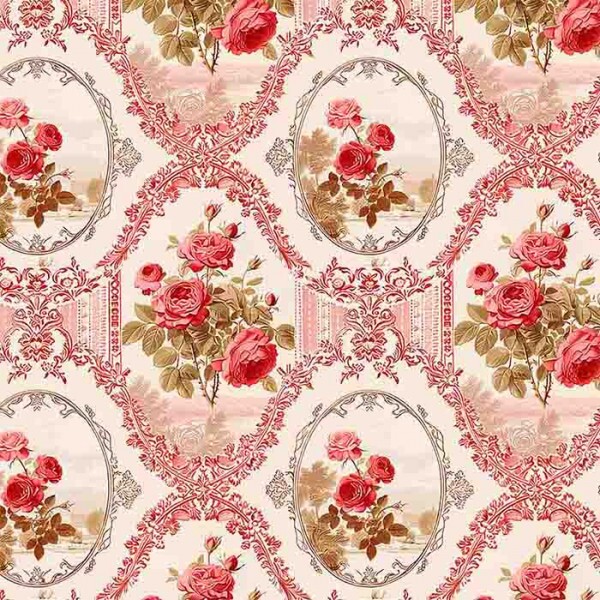 JL25 - TRICOLINE 100% ALGODÃO DIGITAL -COLEÇÃO VINTAGE RED - ARABESCO 99305/001