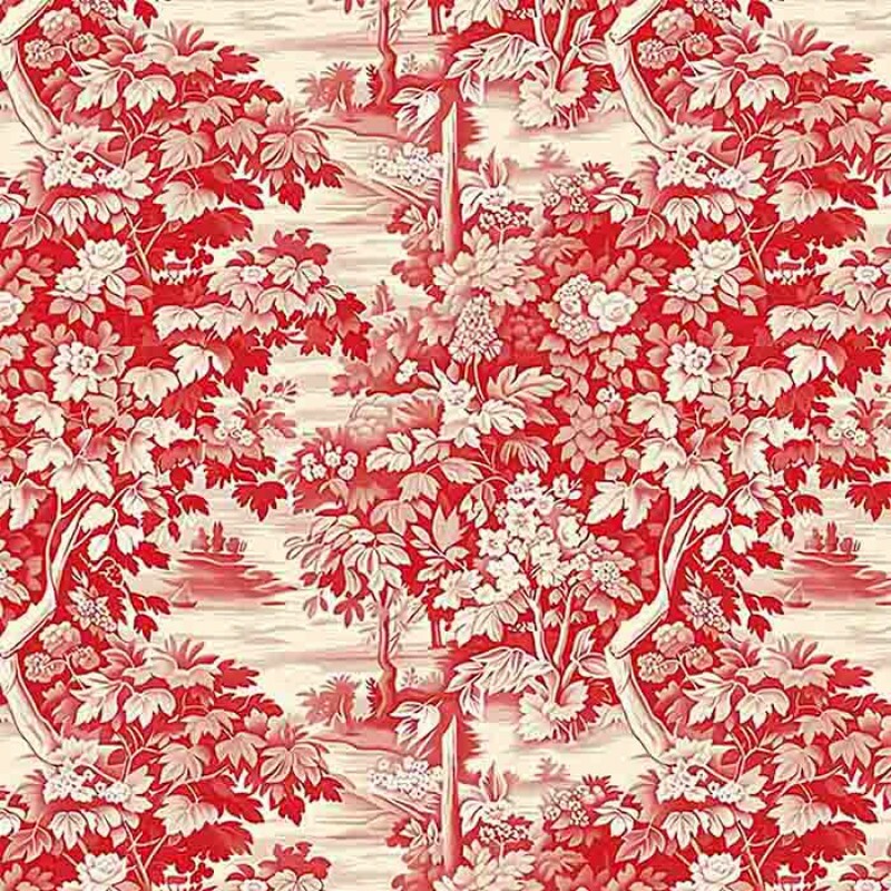 JL25 - TRICOLINE 100% ALGODÃO DIGITAL -COLEÇÃO VINTAGE RED - TOILE DE JOUY 99304/001