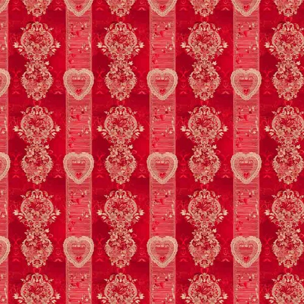 JL25 - TRICOLINE 100% ALGODÃO DIGITAL -COLEÇÃO VINTAGE RED - CORAÇÃO LISTRADO 99301/001