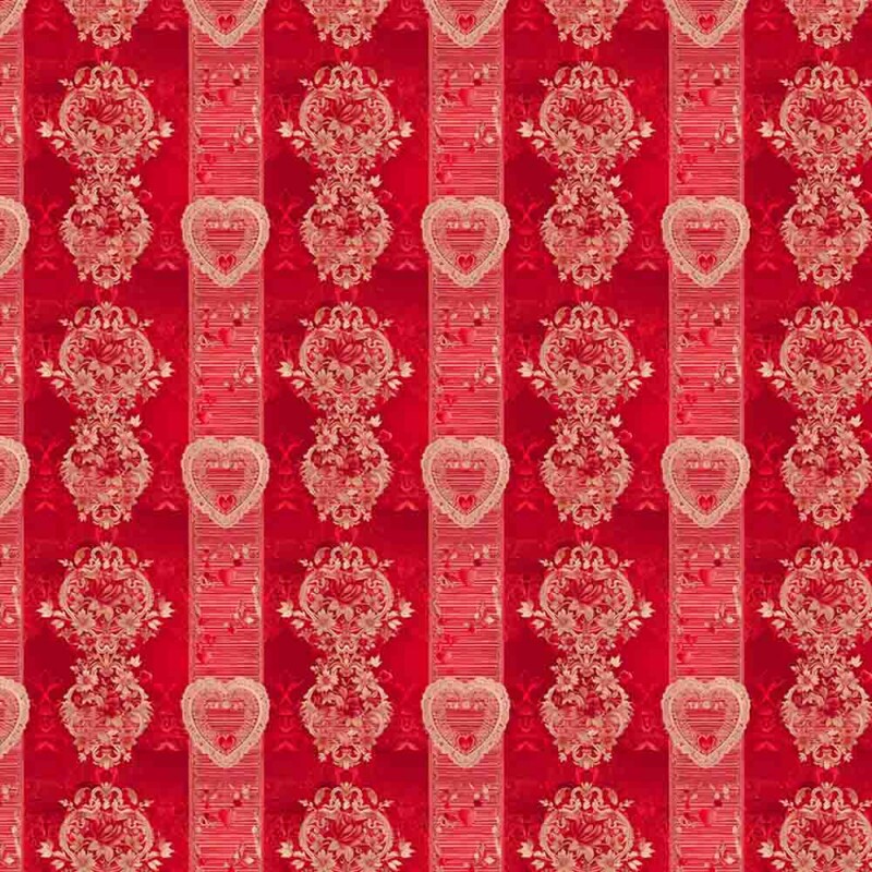 JL25 - TRICOLINE 100% ALGODÃO DIGITAL -COLEÇÃO VINTAGE RED - CORAÇÃO LISTRADO 99301/001