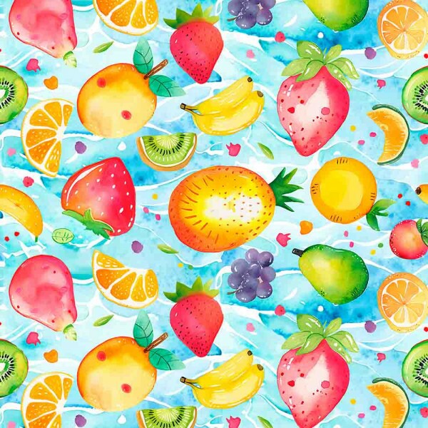 JL25 - TRICOLINE COLEÇÃO CUTE FRUIT - FRUTAS FUNDO AZUL 100% ALGODÃO - 99671/001