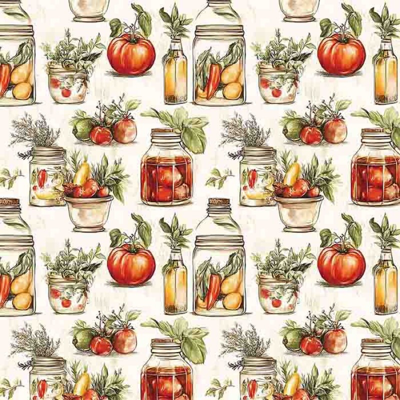 MG25 - TRICOLINE 100% ALGODÃO DIGITAL  - COL. VINTAGE KITCHEN - POTES E FRUTAS MENOR 99621/001