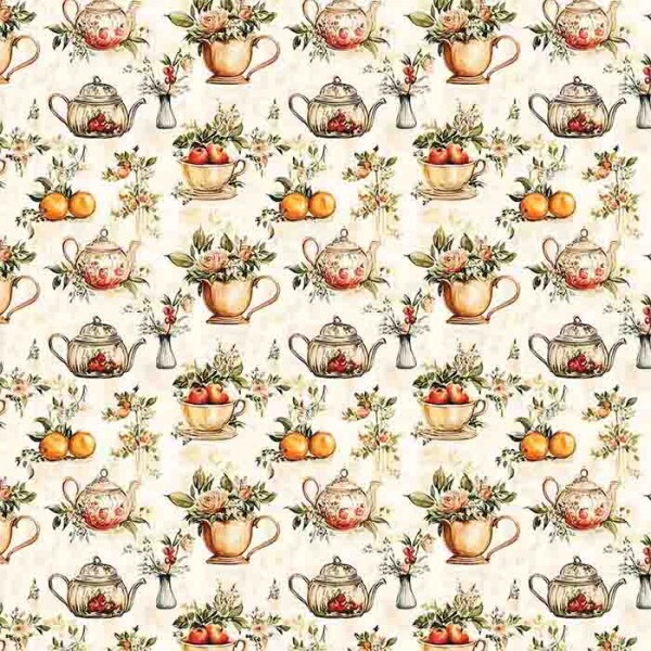 MG25 - TRICOLINE 100% ALGODÃO DIGITAL  - COL. VINTAGE KITCHEN - XICARAS E BULES 99619/001