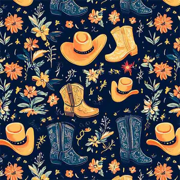 AG25 - TRICOL. COLEÇÃO SERTANEJO - CHAPEU, BOTA E FLOR FD MARINHO -100% ALGODÃO 00689/001