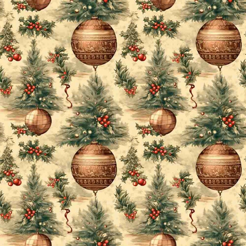 TRICOLINE 100% ALGODÃO DIGITAL  - NATAL -  BOLAS VINTAGE - 97861/001