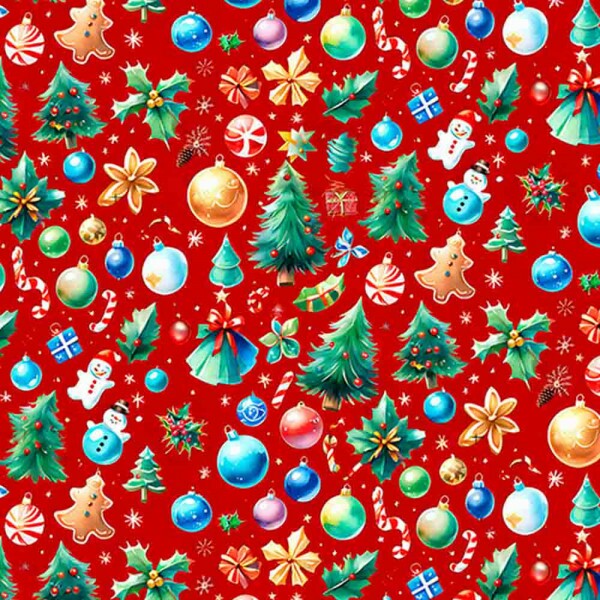 TRICOLINE 100% ALGODÃO DIGITAL  - NATAL 2025 -  NATAL MIUDO BOLAS E ARVORES